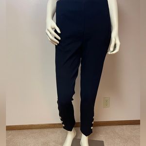 Chico’s NWT So Slimming Juliet Pants Size 4 Black Decorative Hem Buttons Stretch